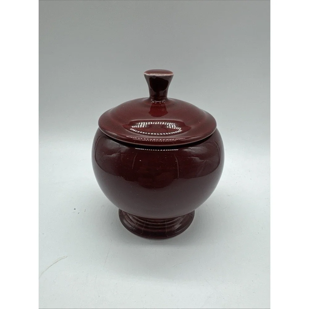Fiestaware Cinnabar Red Sugar Bowl with Lid Fiesta Brand Ceramic Footed